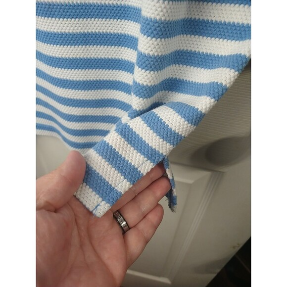 Kenneth Too Woman L Blue White Nautical Striped 3/4 Sleeve Lace Shoulder Casual - Picture 7 of 8